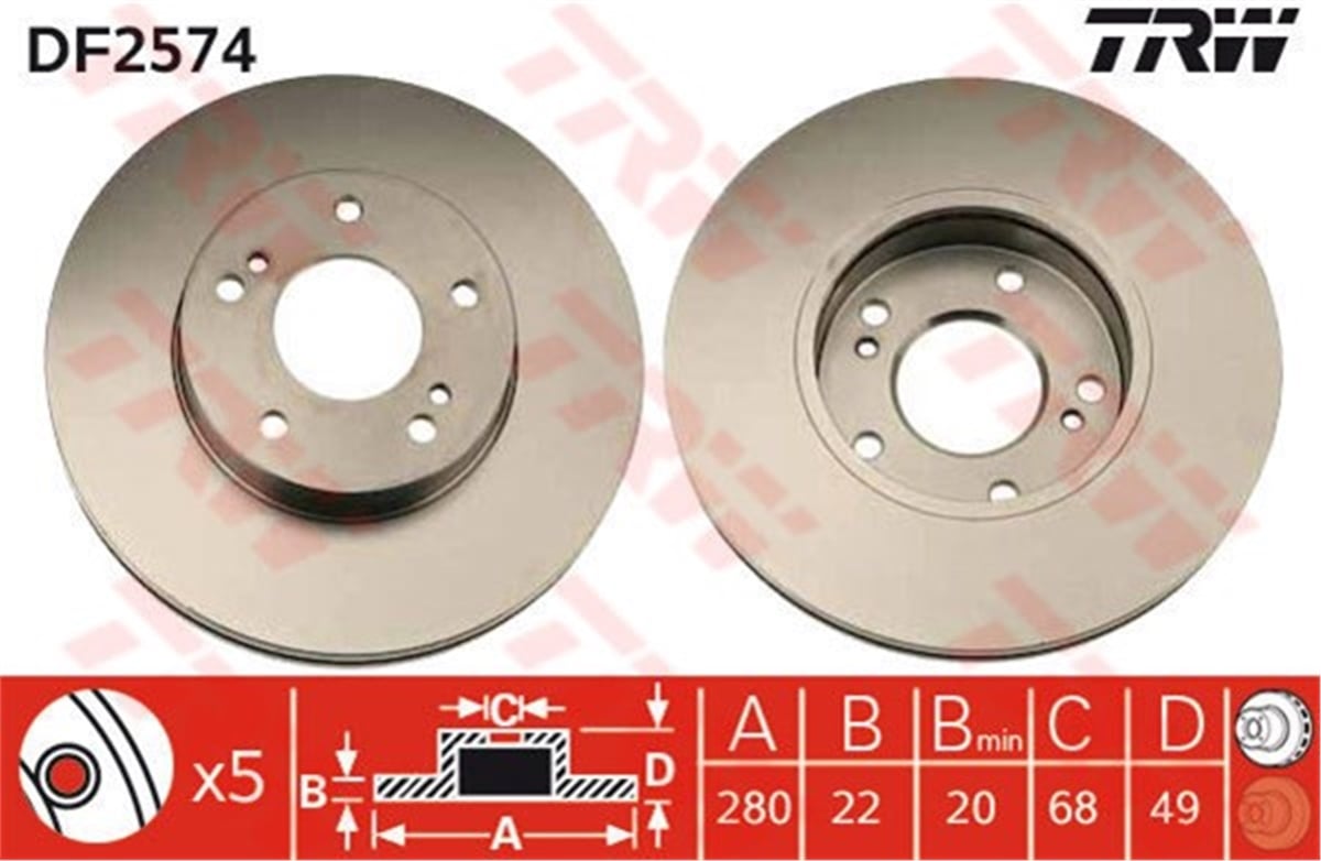 MAXIMAÖN FREN AYNASI MAXIMA 95-00 280X22X20XHAVALI TRW DF2574TRWTRW DF2574
