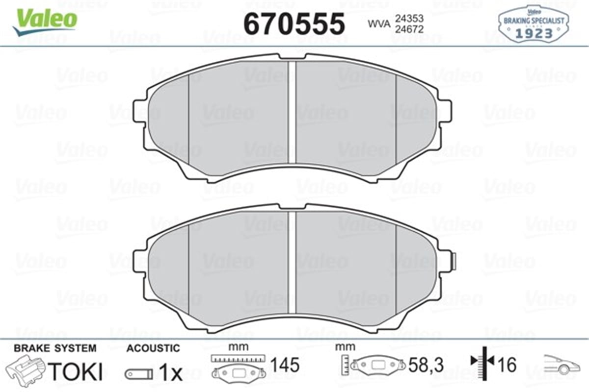 MAZDAÖN BALATA RANGER 2.5TD 02-06 2.5TDCİ 06 3.0TDCİ 06 MAZDA B-SERIE 2.5 D 2.5TDCİ 3.0TDCİ 06 VALEO 670555VALEOVALEO 670555