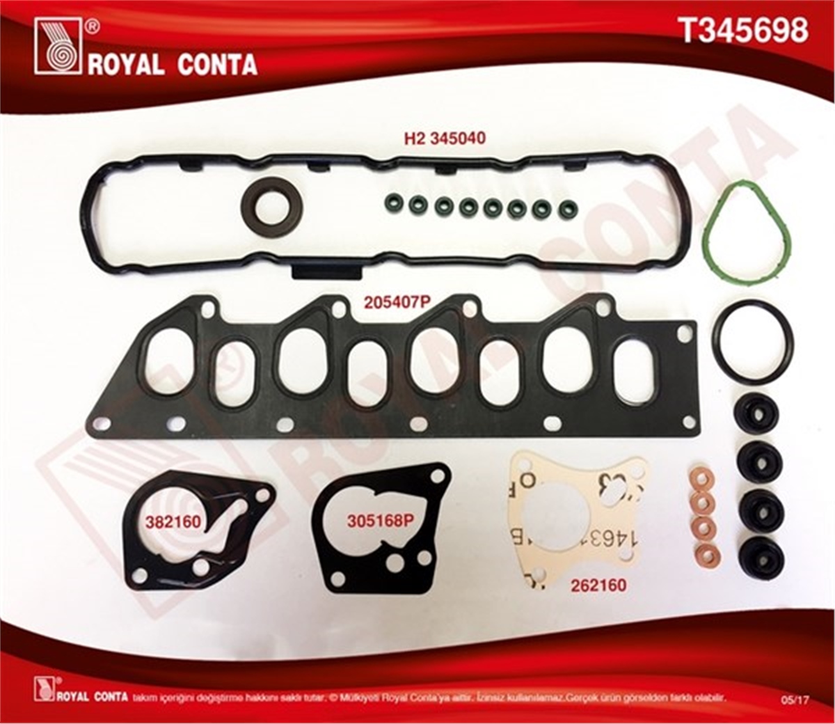 MEGANEÜST TAKIM CONTA S.LATİKLİ SİLİNDİR KAPAK CONTASI.SİZ KANGOO-MASTER-MEGANE-19 F9Q ROYAL T345698ROYALROYAL T345698