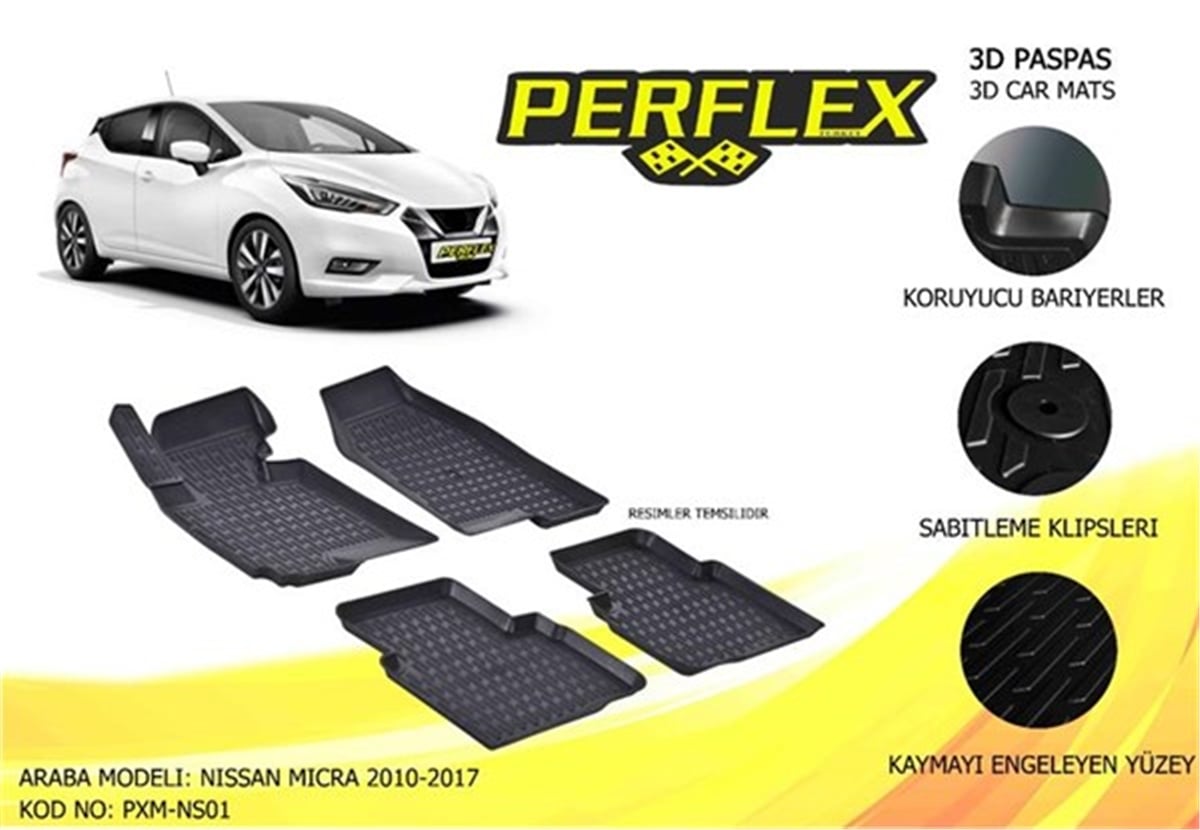MICRAPERFLEX 3D X-MAT HAVUZLU PASPAS ÇEŞİTLERİ SİYAH NISSAN MICRA 2010-2017 3D X-MAT 5 PCS PERFLEX PXM-NS01PERFLEXPERFLEX PXM-NS01