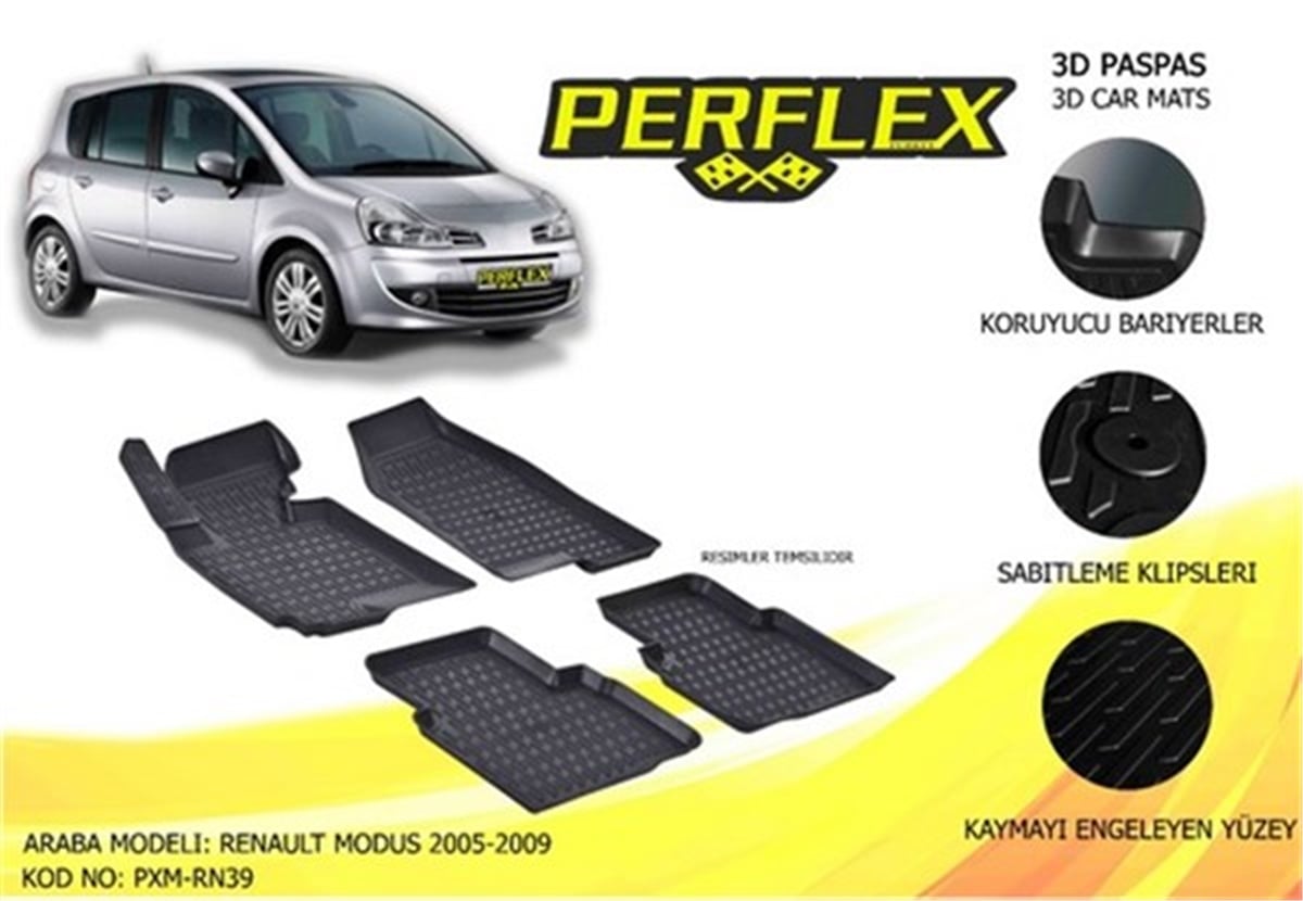 MODUSPASPAS 3D X-MAT HAVUZLU RENAULT MODUS 05-09 SİYAH PERFLEX PXM-RN39PERFLEXPERFLEX PXM-RN39