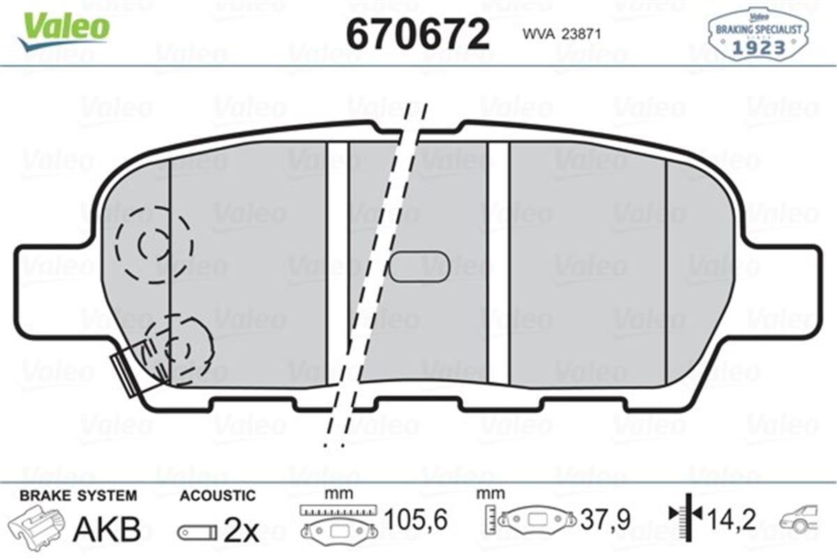NISSANARKA BALATA NISSAN XTRAIL 2.0-2.2DCI 01 INFINITI FX35 3.5 03 FX45 4.5 03 GRAND VITARA 2.4 09 VALEO 670672VALEOVALEO 670672