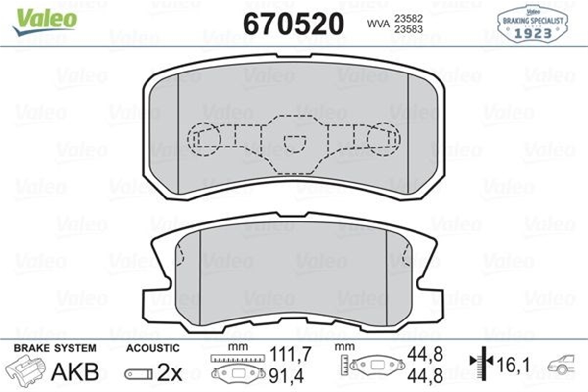PAJEROARKA BALATA P4008 12 C4 1.6HDİ 12 PAJERO II 01-07 10 AXS 10 OUTLANDER 07 12 GRANDIS 07 VALEO 670520VALEOVALEO 670520