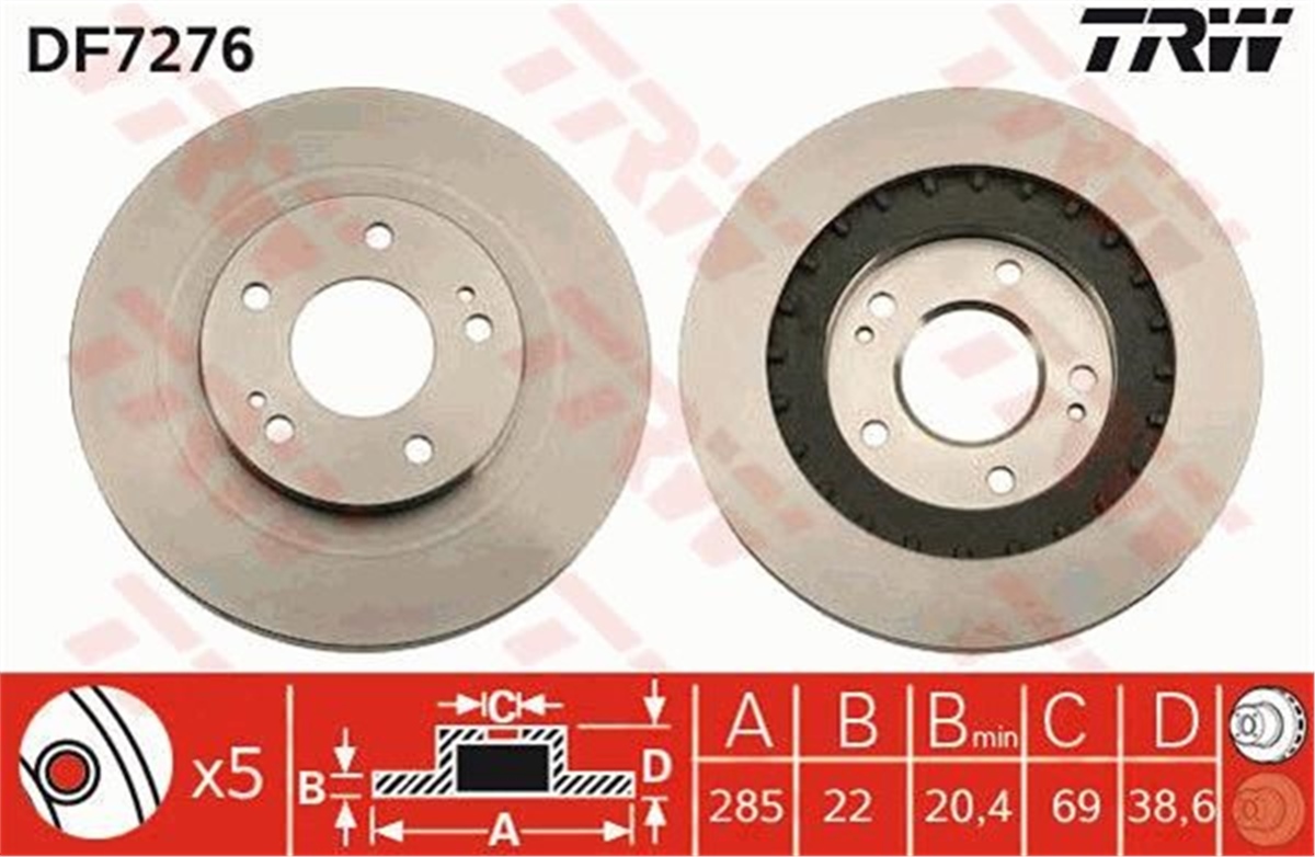PAJEROÖN FREN AYNASI PAJERO 99-01 285X22X5XHAVALI TRW DF7276TRWTRW DF7276