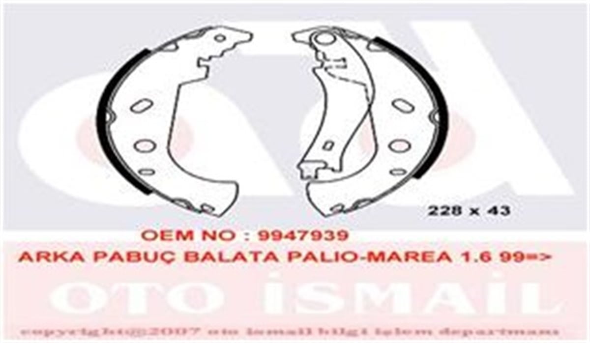 PALIOARKA PABUÇ BALATA PALIO WEEKEND 1.2-1.6 16V-MAREA WEEKEND 1.6 16V 1.9 JTD VALEO 562646VALEOVALEO 562646