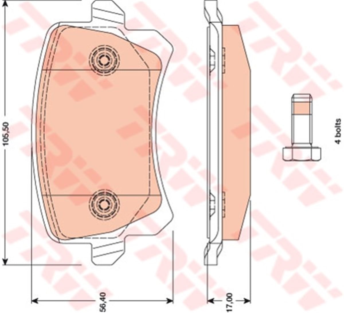 PASSATARKA BALATA CADDY-TIGUAN-PASSAT-A6-Q3 11 GDB1763 WVA 24483 105.5X56.4X17 MM TRW GDB1763TRWTRW GDB1763