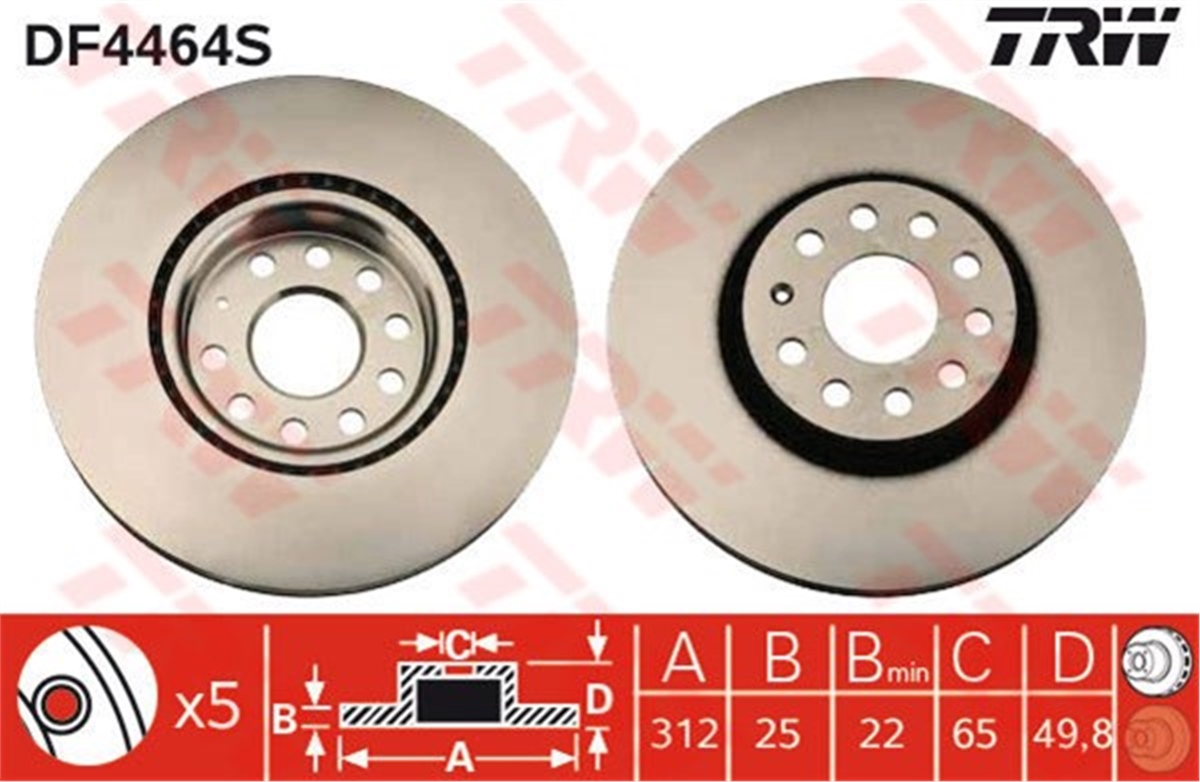 PASSATFREN DİSKİ ÖN 24384 / DDF1305 (TAKIM FİYAT) 1K0615301AA VW PASSAT-GOLF5-GOLF6-GOLF7-CADDY-A3-LEON 04- BM TRW TRW DF4464STRWTRW DF4464S