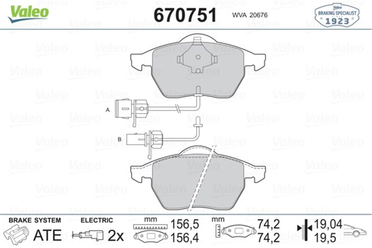 PASSATÖN BALATA FİŞLİ BÜYÜK TİP PASSAT-A4-A6 97-04 GDB1307 VALEO 670751VALEOVALEO 670751