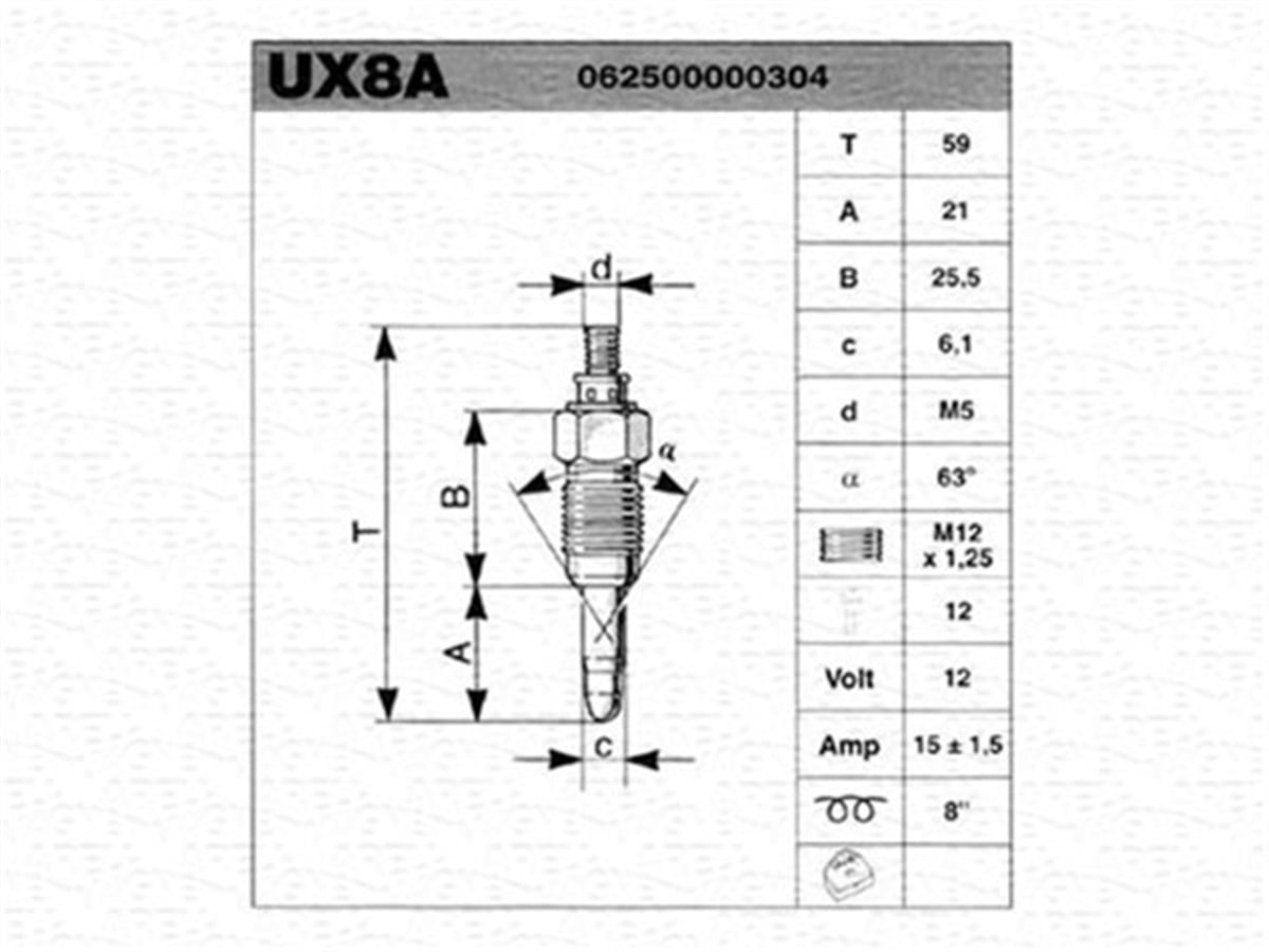 PASSATUX8A KIZDIRMA BUJİSİ GOLF III-PASSAT 1.9 D POLO 1.4-1.9 D CADDY 1.6-1.9 D TRANSPORTER IV 1.9-2 MARELLI 062500000304MARELLIMARELLI 062500000304