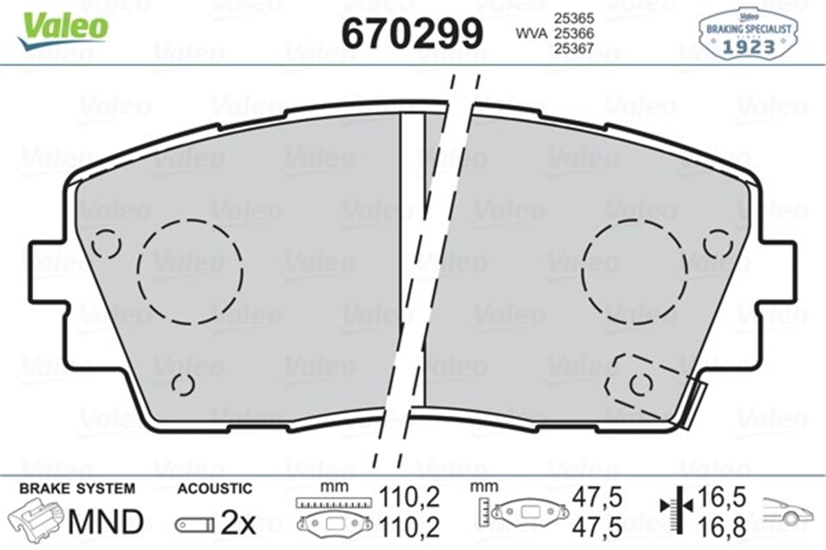 PICANTOÖN BALATA KIA PICANTO TA 1.0 1.2 05-2011 VALEO 670299VALEOVALEO 670299