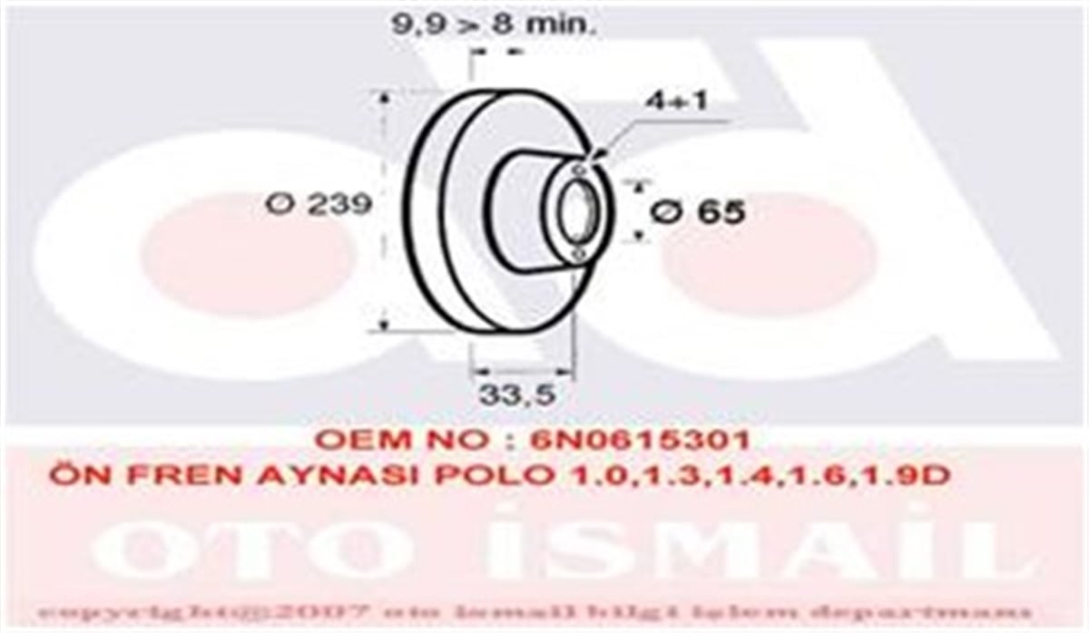 POLOÖN FREN AYNASI POLO 1.0.1.3.1.4.1.6.1.9D 6N1 94-10.99 AROSA 97-6.04 239X10X4DL VALEO 186581VALEOVALEO 186581
