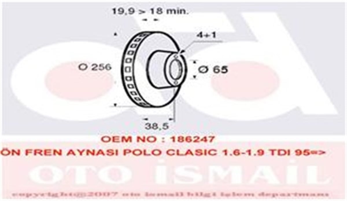 POLOÖN FREN AYNASI POLO 88-97 CADDY 95-04 GOLFIII-IV-CORDOBA 94-02 IBIZA93-02-INCA 256X19.9X4DLXHAVALI VALEO 186247VALEOVALEO 186247