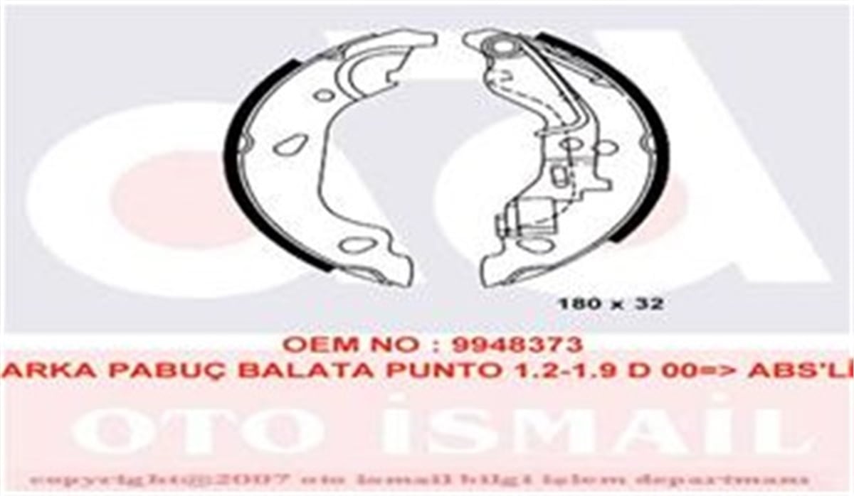 PUNTOARKA PABUÇ BALATA PUNTO 1.2 1.3JTD 1.9JTD 99 03 GRANDE PUNTO 1.3D 08 TÜM MODELLER 180X32 VALEO 562770VALEOVALEO 562770