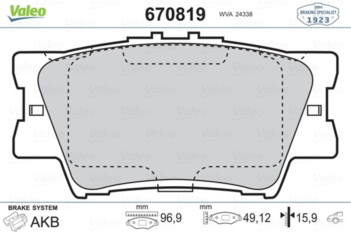 RAV 4ARKA BALATA TOYOTA RAV 4 2.0 2.0VVTİ 2.0D-4D 2.2D-4D 06 12 CAMRY 06-11 VALEO 670819VALEOVALEO 670819