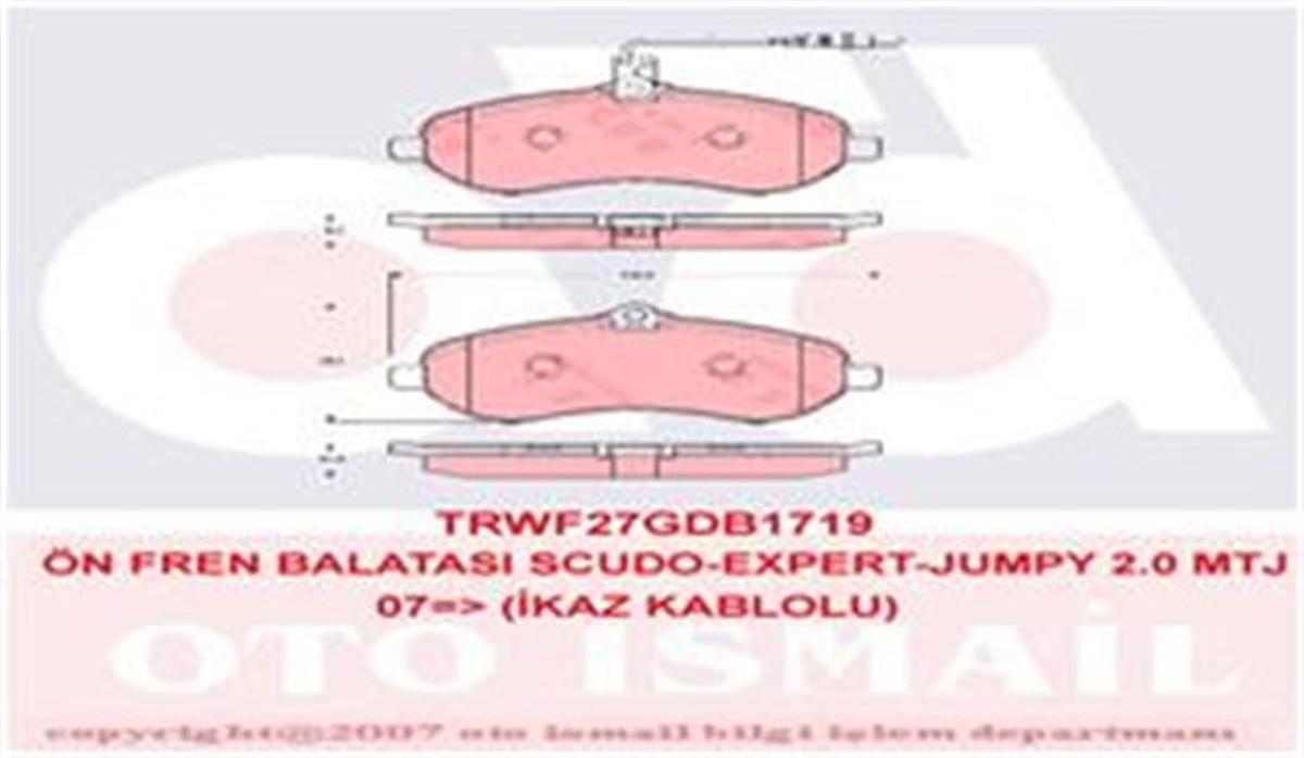 SCUDOÖN BALATA FİŞLİ EXPERT-SCUDO-JUMPY-1.6-2.0 MTJ 07 TRW GDB1719TRWTRW GDB1719
