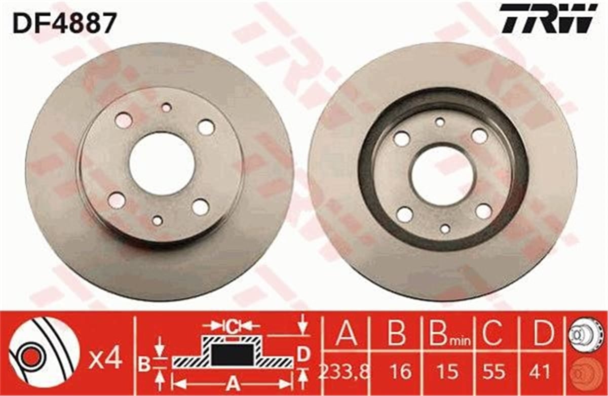 SIRIONÖN FREN DİSKİ CUORE VI-VII-SIRION 4351297202000-43512B1050 TRW DF4887TRWTRW DF4887