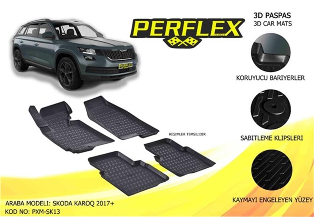 SKODAPERFLEX 3D X-MAT HAVUZLU PASPAS ÇEŞİTLERİ SİYAH SKODA KAROQ 2017 3D X-MAT 5 PCS PERFLEX PXM-SK13PERFLEXPERFLEX PXM-SK13