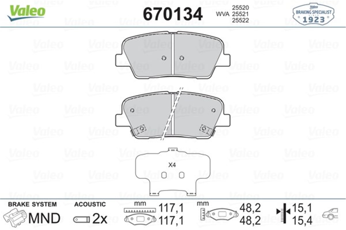 SORENTOARKA BALATA SANTAFE 2.0CRDİ 4X4-2.2CRDİ-2.2CRDİ 4X4-2.4-2.4 4X4 09 SORENTO 09 VALEO 670134VALEOVALEO 670134