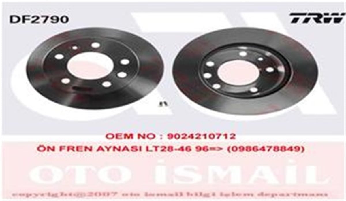 SPRINTERÖN FREN AYNASI LT28-35-46 2.5TDİ-SDİ 2.8TDİ 96-7.06 SPRINTER 2.3.4 96-5.06 276X22X5DLXHAVALI TRW DF2790TRWTRW DF2790
