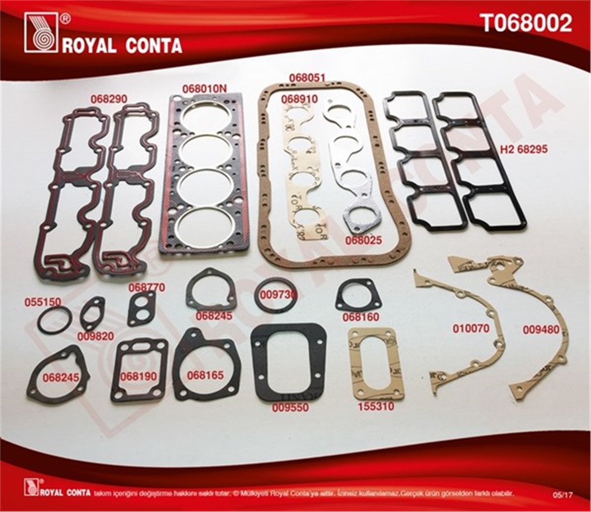 TEMPRAMOTOR TAKIM CONTA KEÇESİZ TEMPRA 2.0 159 A5.046 - 159 A6.046 ROYAL T068002ROYALROYAL T068002