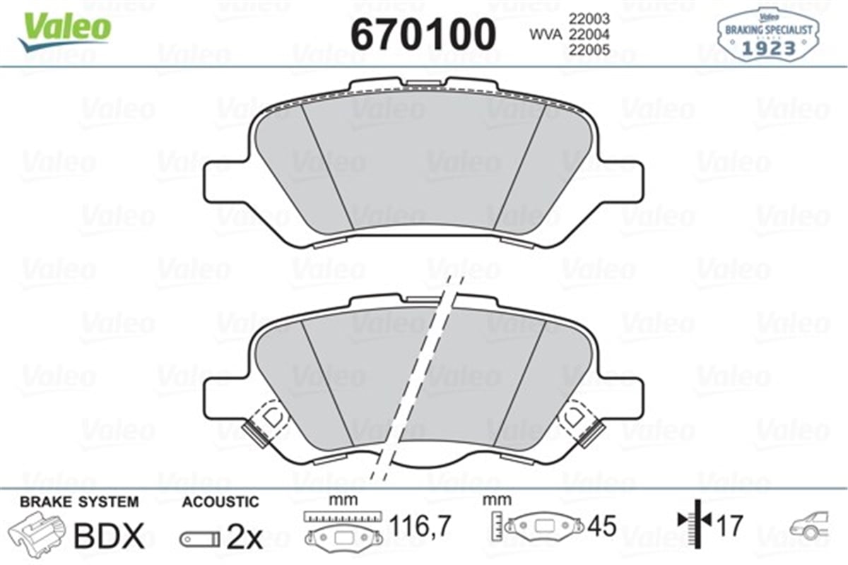 TOYOTAARKA BALATA TOYOTA VENZA 08 VALEO 670100VALEOVALEO 670100