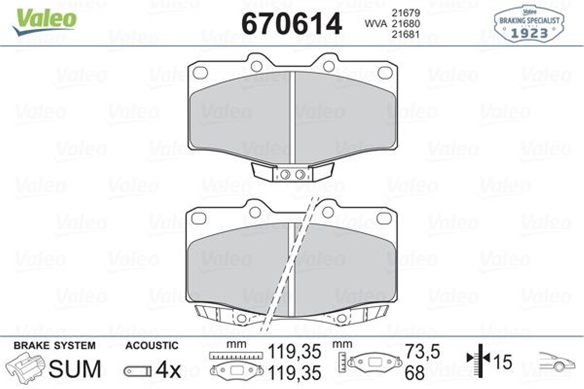 TOYOTAÖN BALATA TOYOTA RUNNER 95-02 VALEO 670614VALEOVALEO 670614