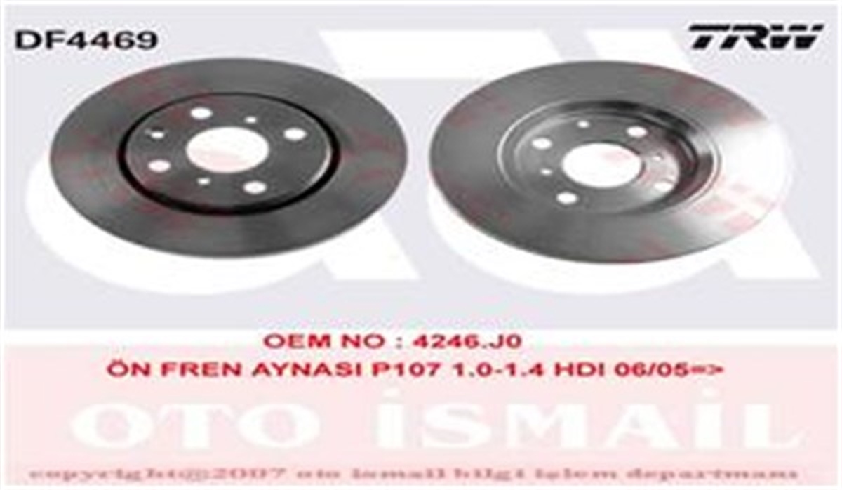 TOYOTAÖN FREN AYNASI P107 1.0-1.4HDI 06-05 C1 1.0 1.4HDİ 05 TOYOTA AYGO 1.0 1.4HDİ 05 250X20X4DLXHAVALI TRW DF4469TRWTRW DF4469