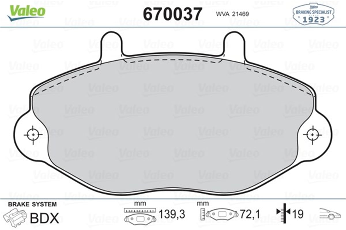 TRANSITÖN BALATA TRANSİT T15 2.0 2.5 DI 2.5TD 2.5 TDİ 09.91-03.00 ÇAP 138.8- 72 -18.8 VALEO 670037VALEOVALEO 670037