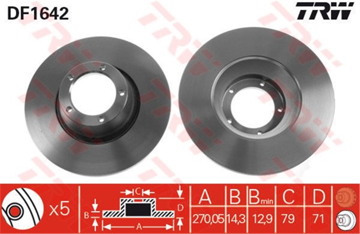 TRANSITÖN FREN AYNASI TRANSİT 1.6-2.5 77-92 270X71.2X14.3 TRW DF1642TRWTRW DF1642