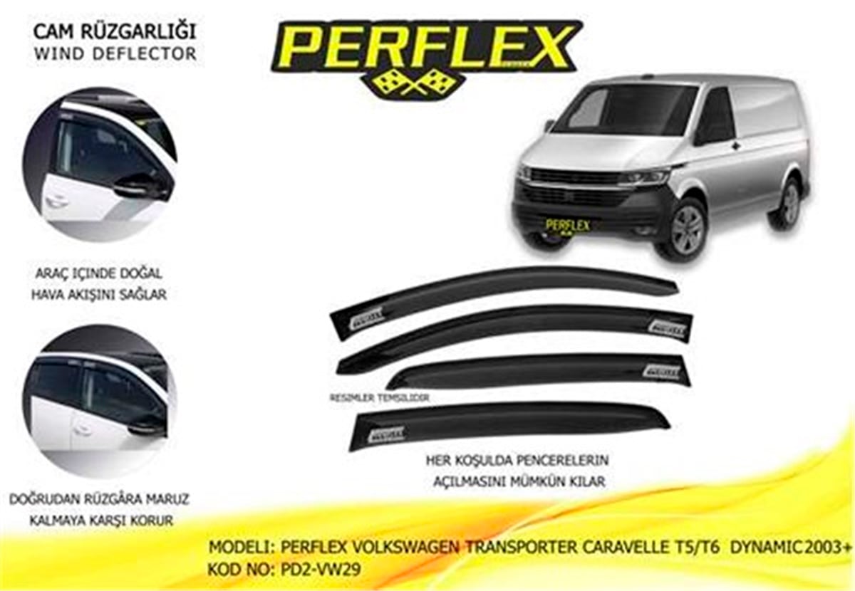 TRANSPORTERCAM RÜZGARLIĞI VOLKSWAGEN TRANSPORTER CARAVELLE T5-T6 DYNAMIC 2003 2 Lİ PERFLEX PD2-VW29PERFLEXPERFLEX PD2-VW29
