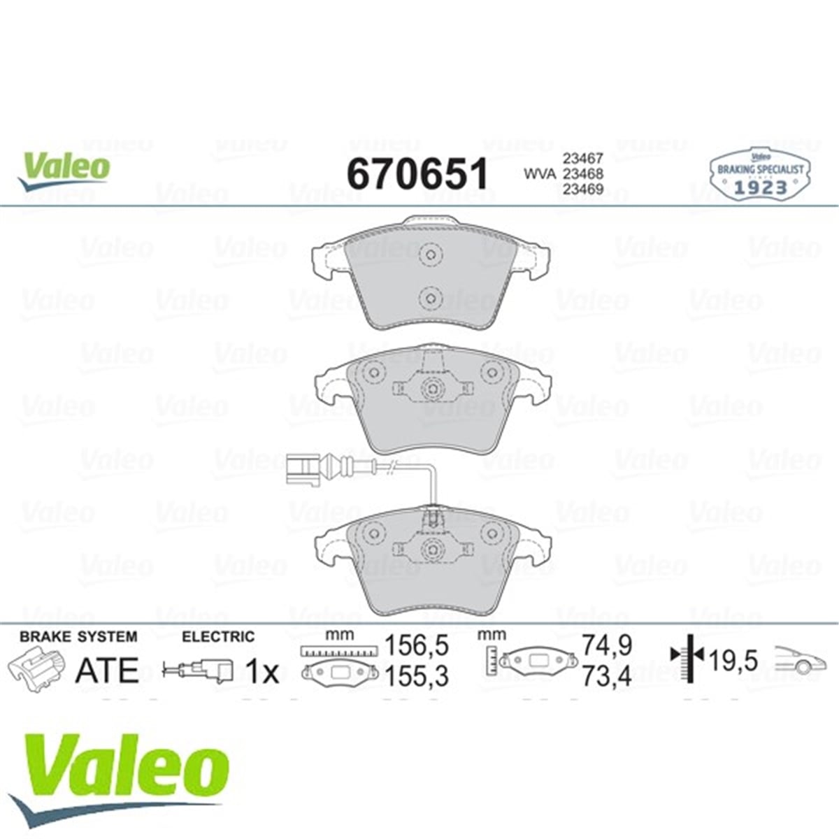 TRANSPORTERÖN BALATA FİŞLİ TRANSPORTER T5 16 JANT YM KALIN 03 VALEO 670651VALEOVALEO 670651