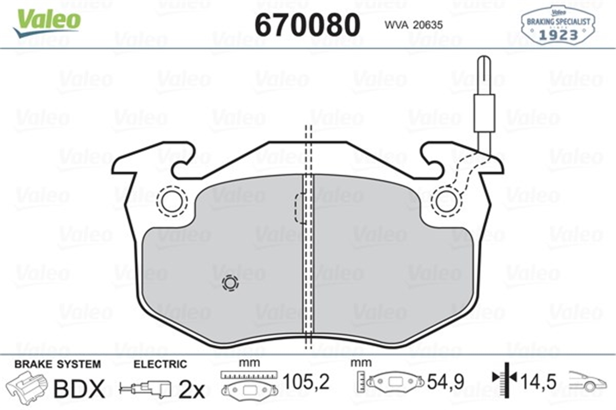 TWINGOÖN BALATA FİŞLİ TWINGOO 1.2 96 R5 72-95 VALEO 670080VALEOVALEO 670080