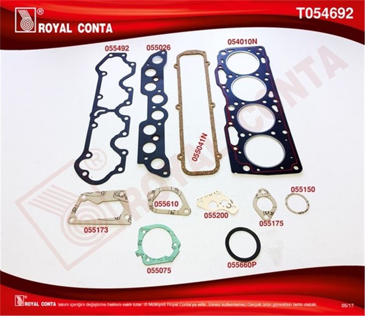UNOT054692N ÜST TAKIM CONTA TIPO-UNO 1.4 146 C1.000-C5.000 160 A.1000 KEÇE VE SUBAP LASTİĞİ YOK ROYAL T054692ROYALROYAL T054692