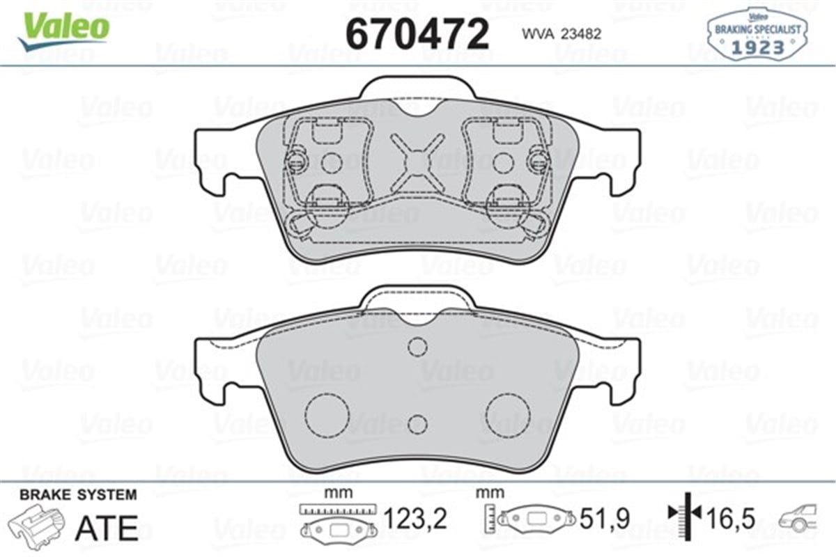 VECTRAARKA BALATA LGN II 01 MEGANE II-LATITUDE-VECTRA C 03 FOCUS II 05 CONNEC 06 CMAX06 PRIMERA 02 GDB3292 VALEO 670472VALEOVALEO 670472