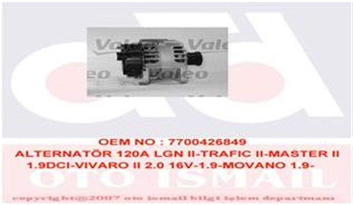 VIVAROALTERNATÖR 120A LGN II-TRAFIC II-MASTER II 1.9DCI-VIVARO II 2.0 16V-1.9-MOVANO 1.9-2.2-2.5 01 VALEO 439292VALEOVALEO 439292