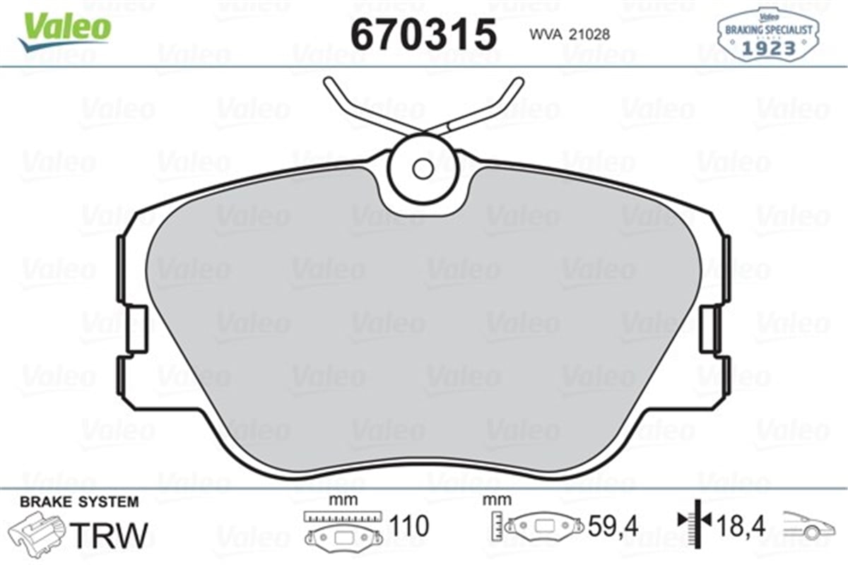 W124ÖN BALATA MERCEDES W124 200-300E- 200D-300D- E200D-E300D- 220CE-300CE 85-6.93 W201 E2.5 88-93 VALEO 670315VALEOVALEO 670315