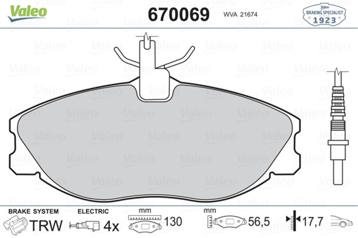 XANTIAÖN BALATA FİŞLİ P406 2.0-2.1 TD 94-04 306 GTİ 93-01 XANTIA XM VALEO 670069VALEOVALEO 670069