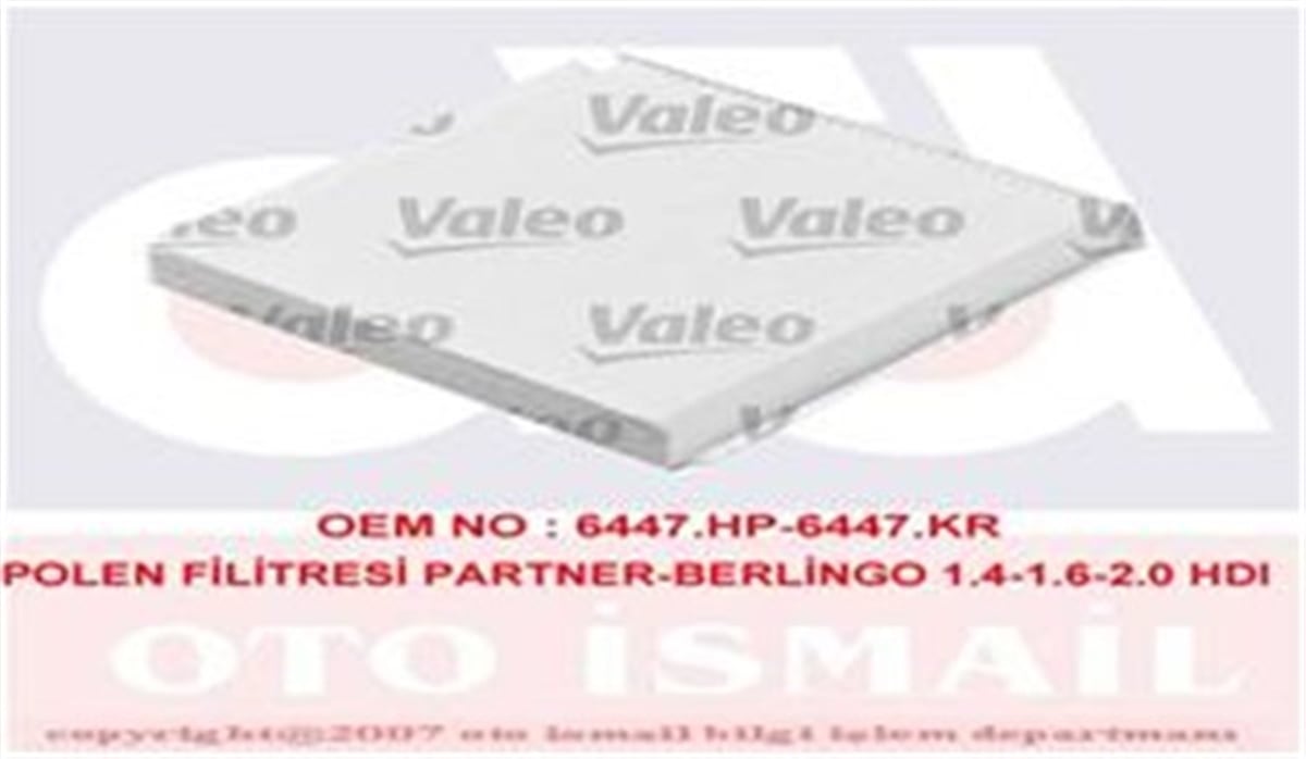 XSARAPOLEN FİLTRESİ BERLINGO-PARTNER 96 XSARA 97-00 1.4-1.4İ-1.6 16V-1.6HDI-1.8D-1.9D-2.0HDI-2.0 16V VALEO 698657VALEOVALEO 698657