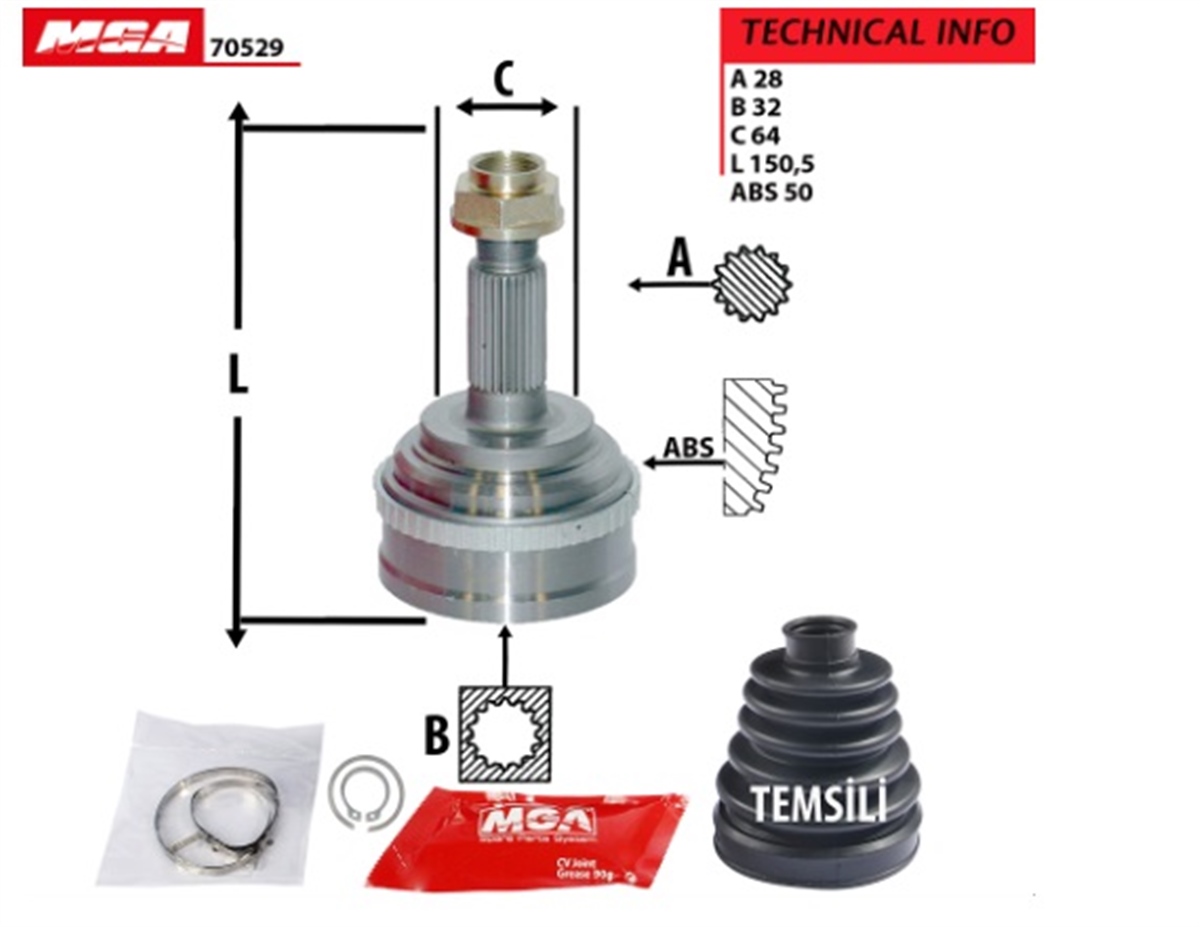 YEDEK PARÇAAKS KAFA DIS ABSLI-HONDA CRV 97>01  28×32×64-50 44010S10A60 -MGA-70529MGAMGA-70529
