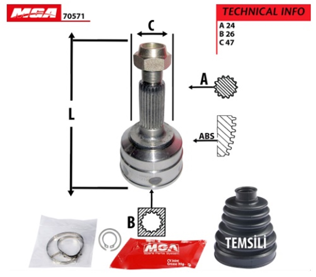 YEDEK PARÇAAKS KAFA DIS-DAIHATSU SIRION 06>11   24×26×47  -MGA-70571MGAMGA-70571