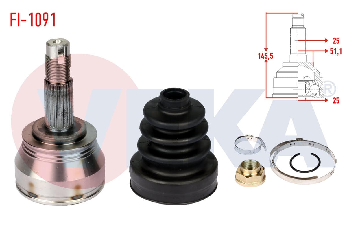 YEDEK PARÇAAKS KAFASI DIŞ LİNEA 323 1.3 MJT 90 HP 25X25X51.1 UZUNLUK 145.5mm 2007>VEKAFI-1091