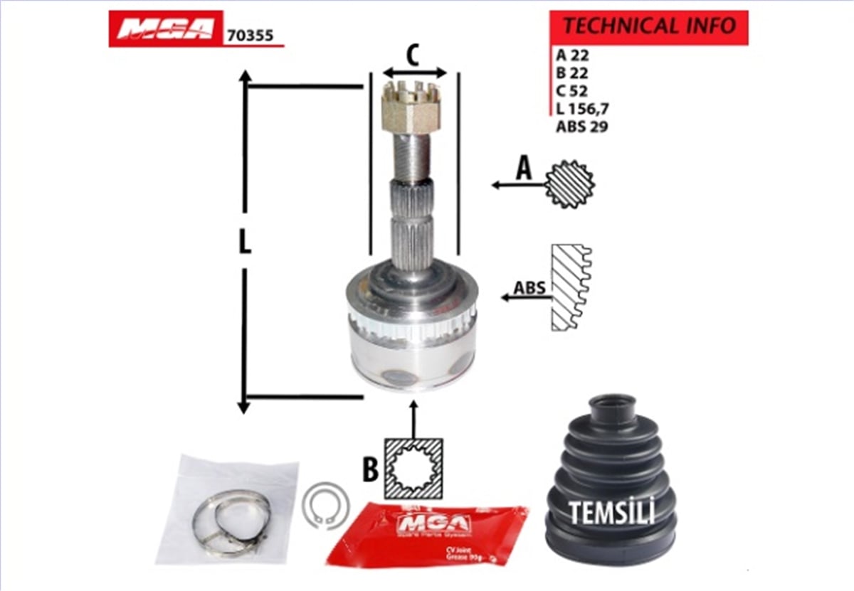 YEDEK PARÇAAKS KAFASI DIS  OPEL  MERIVA 1.6 03--  29×22×22 1603251 -MGA-70355MGAMGA-70355