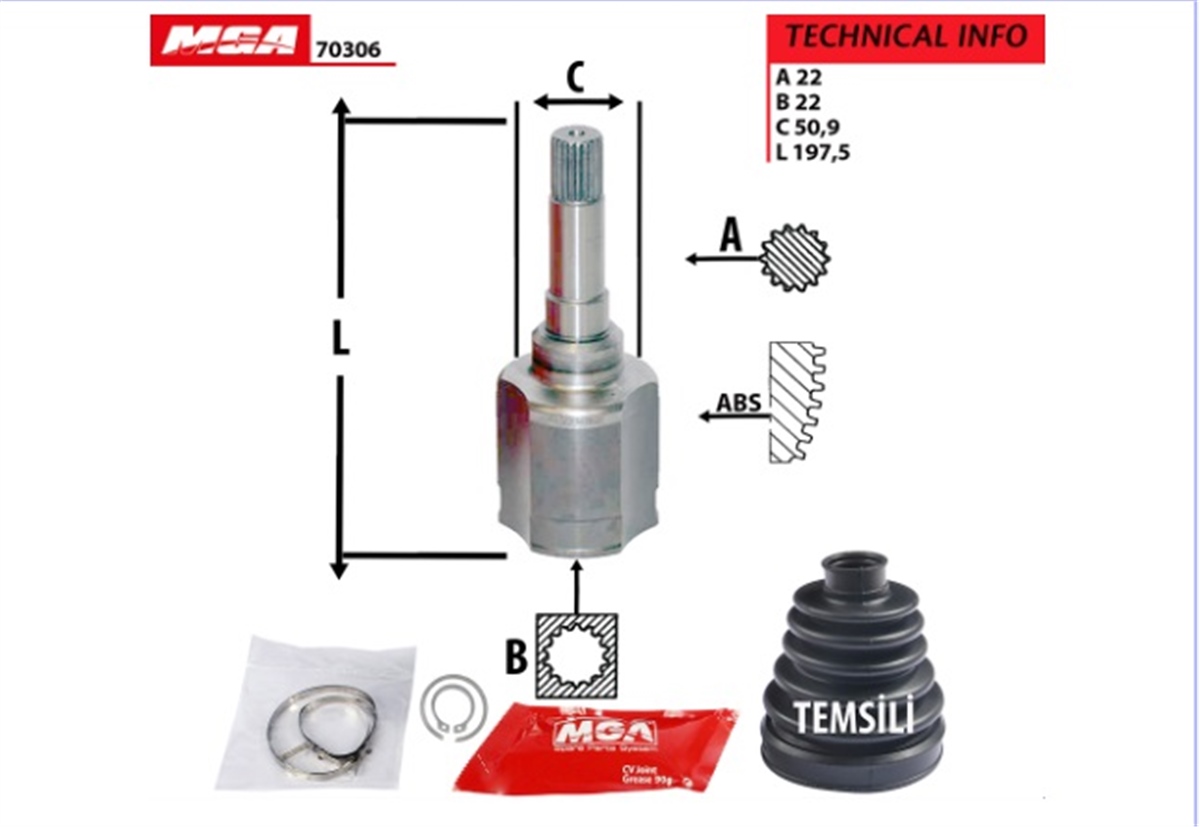 YEDEK PARÇAAKS KAFASI IC SAG  PEUGEOT  BIPPER CITROEN  NEMO 1.4HDI 07--  3273tc -MGA-70306MGAMGA-70306