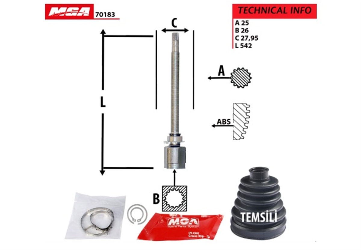 YEDEK PARÇAAKS KAFASI IC SAG UZUN MILLI  FIAT  DOBLO 1.6JTD  10 --  55214684 -MGA-70183MGAMGA-70183