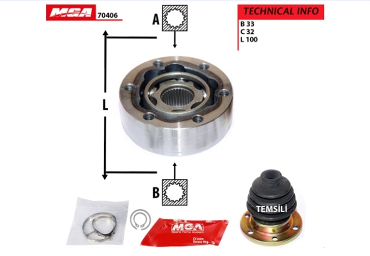 YEDEK PARÇAAKS KAFASI IC-VW PASSAT 82>92/AUDI A80 82>88  33×100 893498103 -MGA-70406MGAMGA-70406
