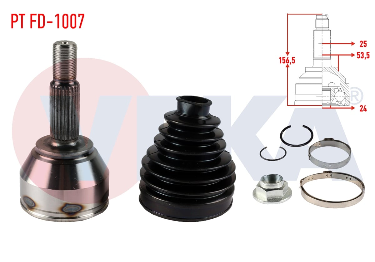 YEDEK PARÇAAKS KAFASI SOL-SAG ON DIS FORD TRANSIT CONNECT 1.8 TDCI 75 HP  25X24X53.5 UZUNLUK 156,2mm 2002-2013VEKAPT FD-1007