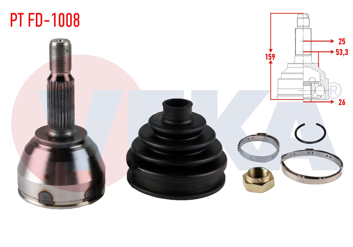 YEDEK PARÇAAKS KAFASI SOL-SAG ON DIS FORD TRANSIT CONNECT 1.8 TDCI 90 HP  25X26X53.3 UZUNLUK 158,8mm 2002-2013VEKAPT FD-1008