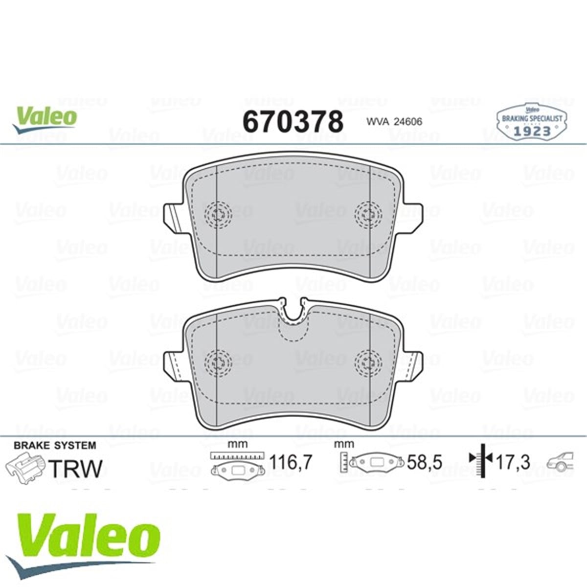 YEDEK PARÇAARKA BALATA A4-A5-Q5 09 GDB1765 VALEO 670378VALEOVALEO 670378