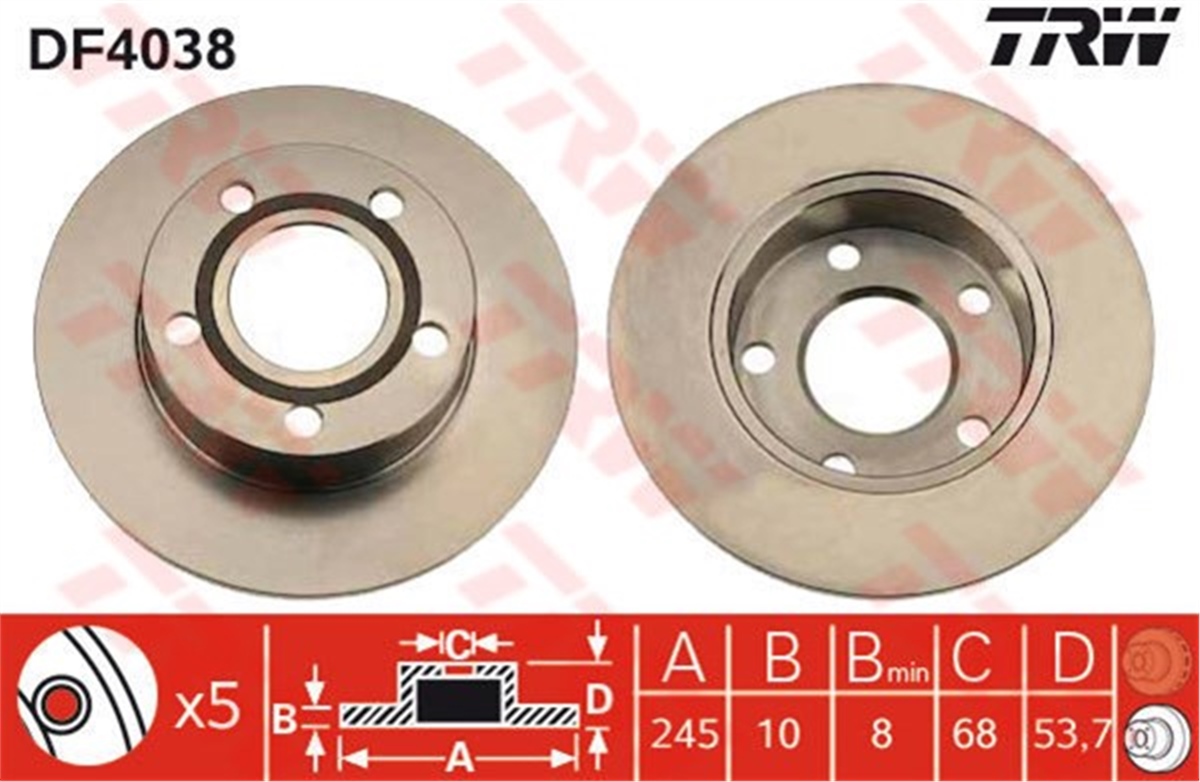 YEDEK PARÇAARKA FREN AYNASI A6 1.8T QUATTRO-2.4 QUATTRO-2.7 T QUATTRO-2.8 QUATTRO-S6 QUATTRO-2.5TDI QUATTRO 97- TRW DF4038TRWTRW DF4038
