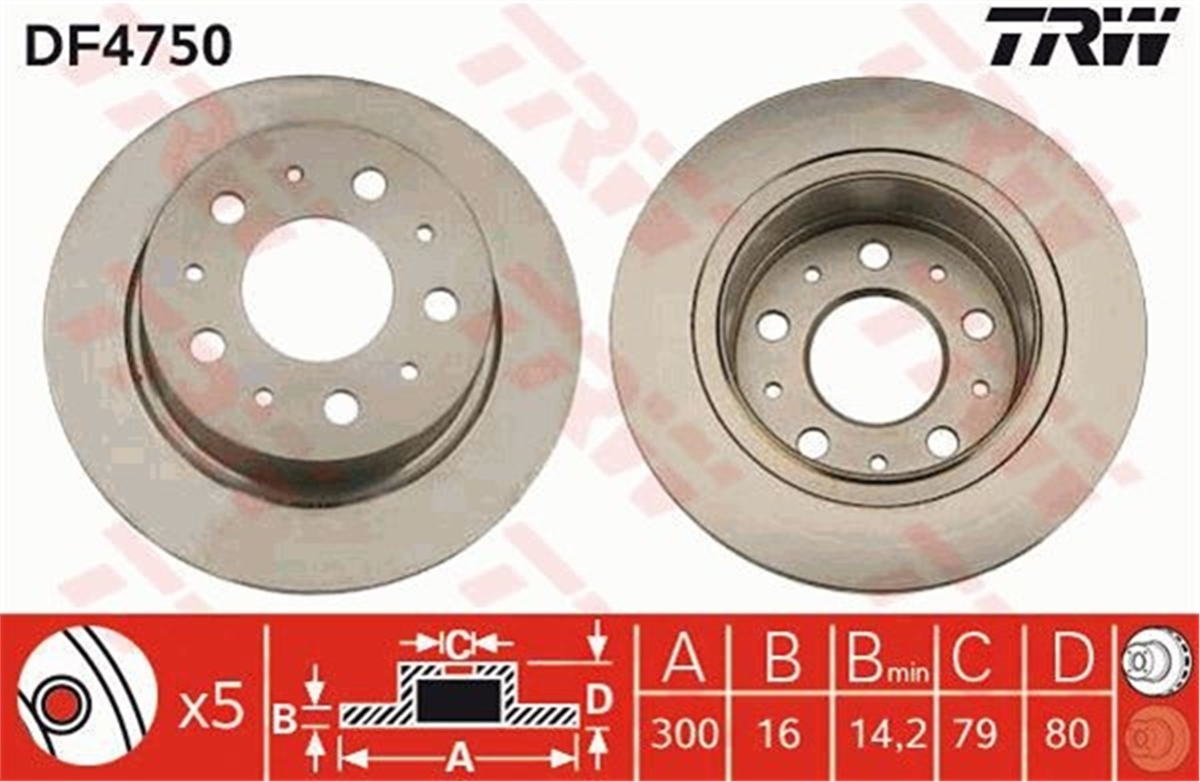 YEDEK PARÇAARKA FREN AYNASI BOXER 2.2 3.0HDİ 4.06 DUCATO 2.3D 7.06 JUMPER 2.2-3.0HDI 04-06 300X16X5DL TRW DF4750TRWTRW DF4750